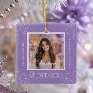 Elegant Photo Keepsake Quinceanera Ceramic Ornament