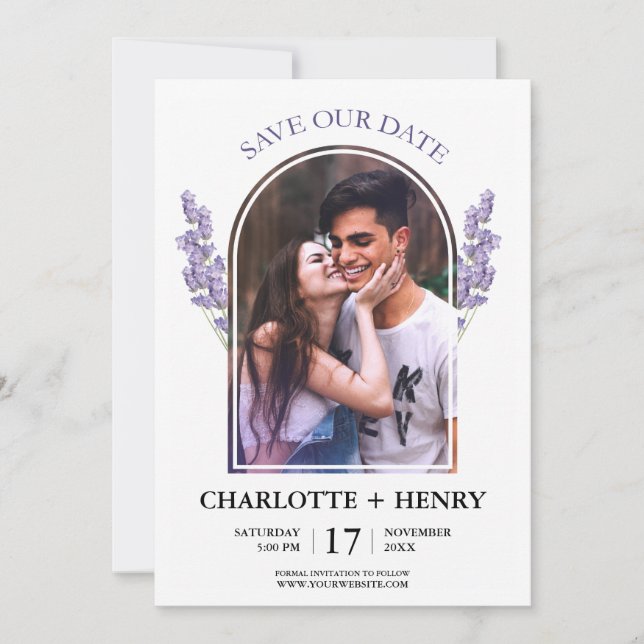 Elegant  Photo Lavender Save The Date Invitation (Front)