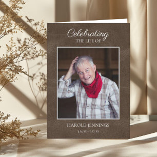 Elegant Photo Leather  Texture Funeral Memorial Programme