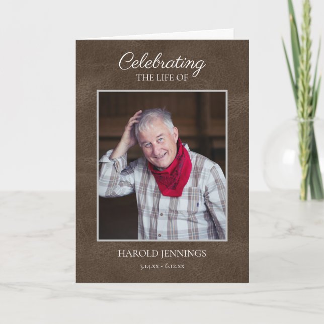 Elegant Photo Leather  Texture Funeral Memorial Programme (Front)