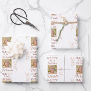 Elegant Photo Leaves Botanical 80th Birthday  Wrapping Paper Sheet