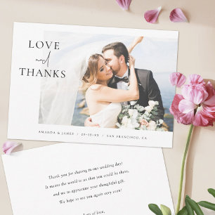 Elegant Photo Love and Thanks Custom Wedding Thank You Card