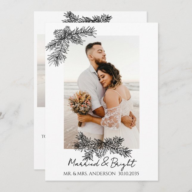 Elegant Photo Married & Bright Simple Christmas Holiday Card (Front/Back)