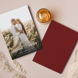 Elegant Photo Married & Merry Christmas Card