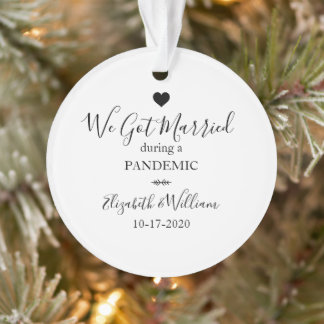 Elegant Photo Married Pandemic Script Christmas Ornament