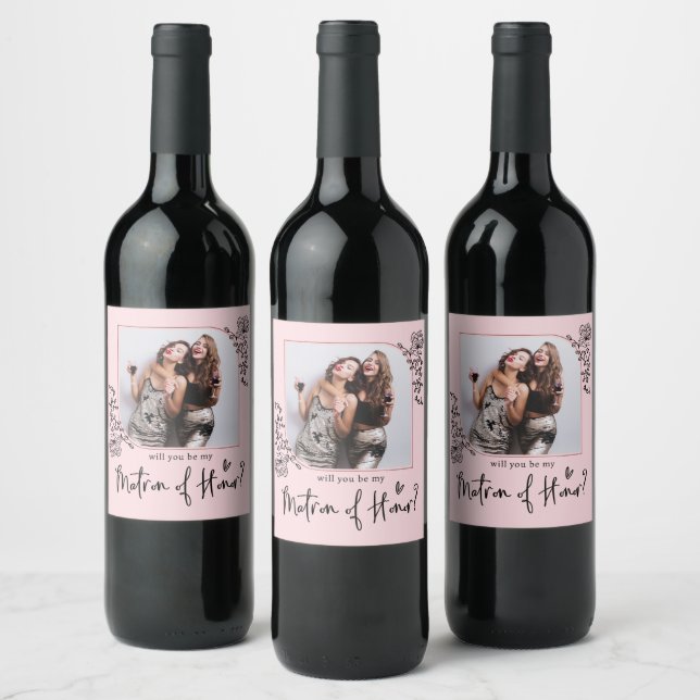 Elegant Photo Matron Of Honour Proposal  Wine Label (Bottles)