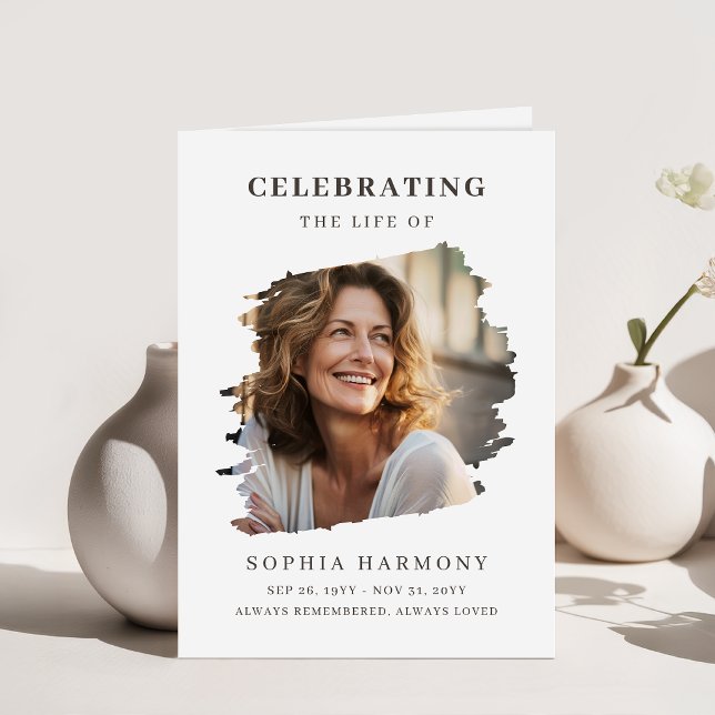 Elegant Photo Memorial Funeral Program Card (Creator Uploaded)