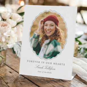 Elegant Photo Memorial Sage Green Wedding Pedestal Sign