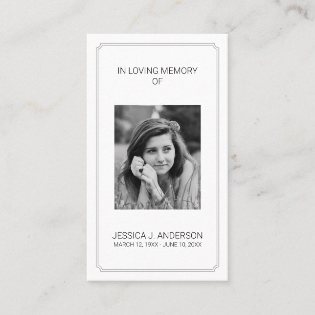 Elegant Photo Memorial Sympathy Prayer Card (Front)