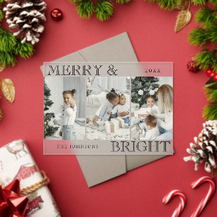 Elegant Photo   Merry and Bright Christmas Card Acrylic Invitations