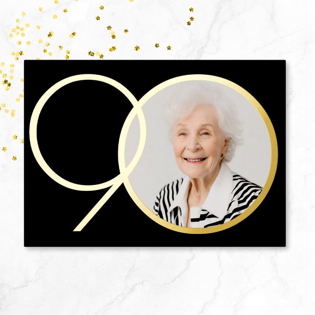 Elegant Photo Minimalist Black Gold 90th Birthday (Mockup View)