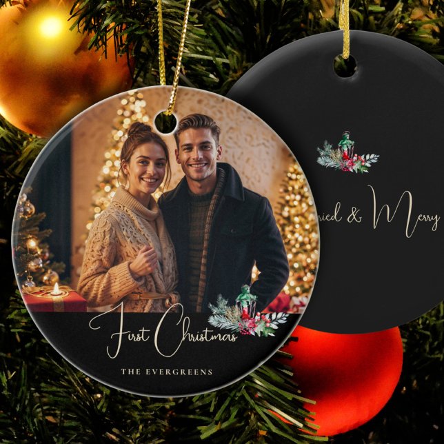 Elegant Photo Minimalist Stylish First Christmas Ceramic Tree Decoration (Creator Uploaded)