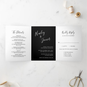 Elegant Photo Modern Black Simple Wedding Tri-Fold Invitation