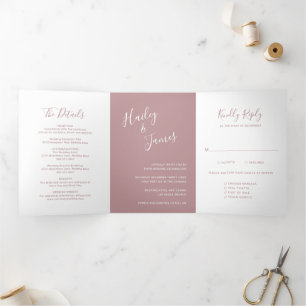Elegant Photo Modern Dusty Rose Pink Wedding Tri-Fold Invitation