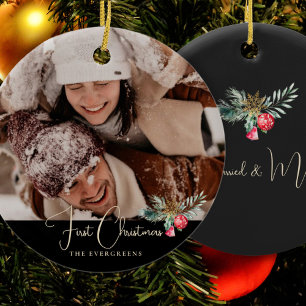 Elegant Photo Modern Greenery Bell First Christmas Ceramic Tree Decoration