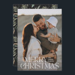 Elegant photo modern minimal black botanical holiday card<br><div class="desc">Elegant photo modern minimal natural black watercolor botanical typography Merry Christmas holiday flat card.</div>