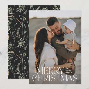 Elegant photo modern minimal black botanical holiday card