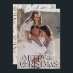 Elegant photo modern minimal cream botanical holiday card<br><div class="desc">Elegant photo modern minimal natural cream watercolor botanical typography Merry Christmas holiday flat card.</div>