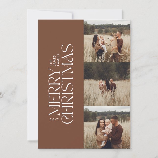 Elegant photo modern minimal multi photo botanical holiday card (Front)