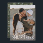 Elegant photo modern minimal olive green botanical holiday card<br><div class="desc">Elegant photo modern minimal natural olive green watercolor botanical typography Merry Christmas holiday flat card.</div>