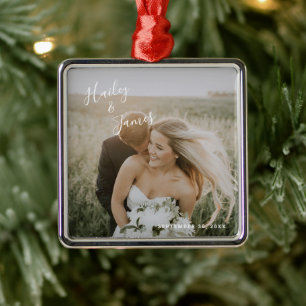 Elegant Photo Modern Newlywed First Christmas Metal Tree Decoration