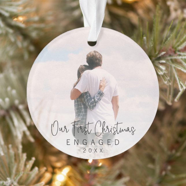 Elegant Photo Modern Our First Christmas Engaged Ornament (Tree)