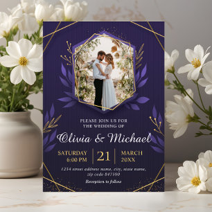 Elegant Photo Modern Purple Wedding Invitation