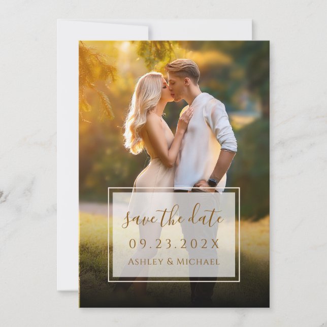 Elegant Photo Modern Script Transparent Wedding Save The Date (Front)