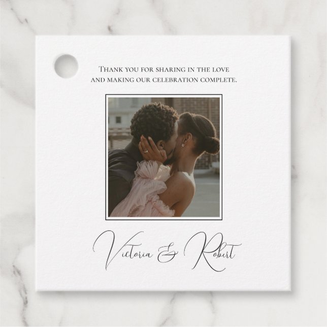 Elegant Photo Modern Thank You Wedding Favour Tags (Front)