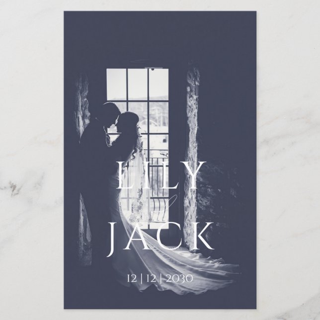 Elegant Photo Modern Typography Wedding program (Front)