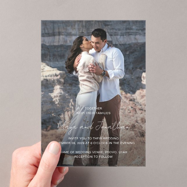 Elegant Photo Modern Wedding Acrylic Invitations (Insitu (Handheld))