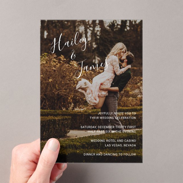 Elegant Photo Modern Wedding Acrylic Invitations (Insitu (Handheld))