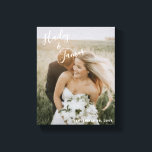 Elegant Photo Modern Wedding Canvas Print<br><div class="desc">Modern wedding gallery wrapped canvas with a simple design featuring your names in an elegant handwritten script across the top left and your wedding date in the bottom right, over your favourite photo. The chic hand lettering adds a romantic touch. Display your favourite engagement picture at your reception or give...</div>