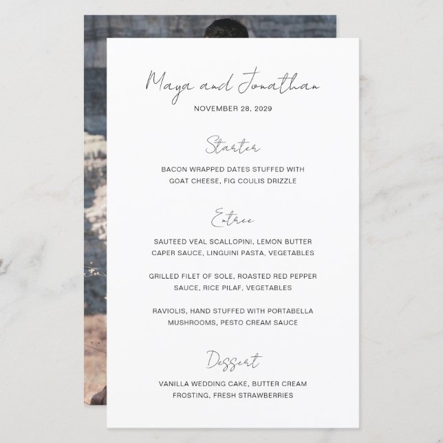 Elegant Photo Modern Wedding Menu (Front/Back)