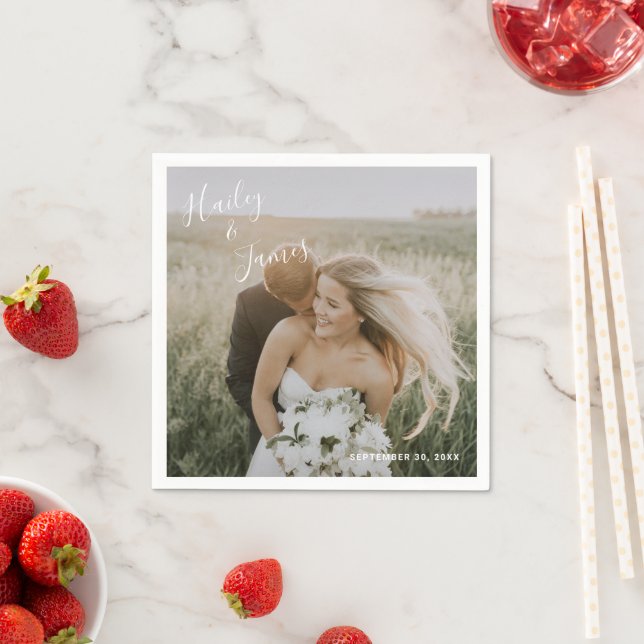 Elegant Photo Modern Wedding Napkin (Insitu)