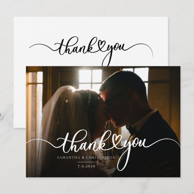 Elegant Photo Modern Wedding Thank You Card (Front/Back)