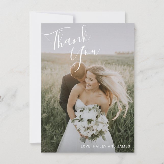 Elegant Photo Modern Wedding Thank You Card (Front)