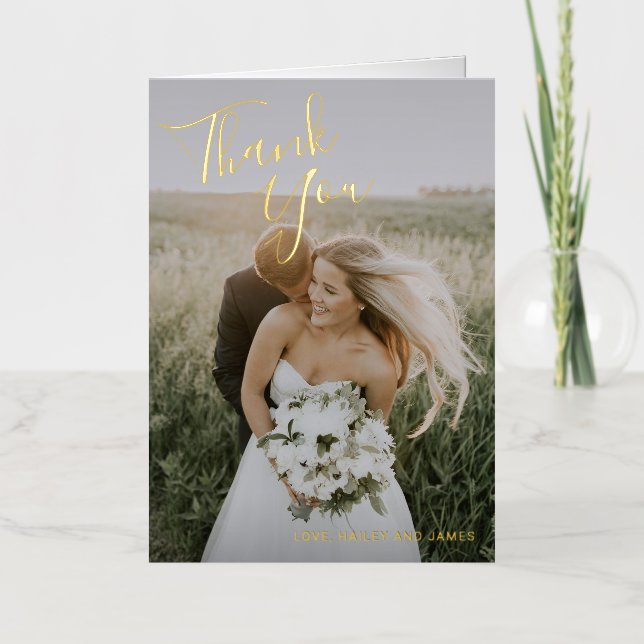 Elegant Photo Modern Wedding Thank You Foil Greeting Card (Front)