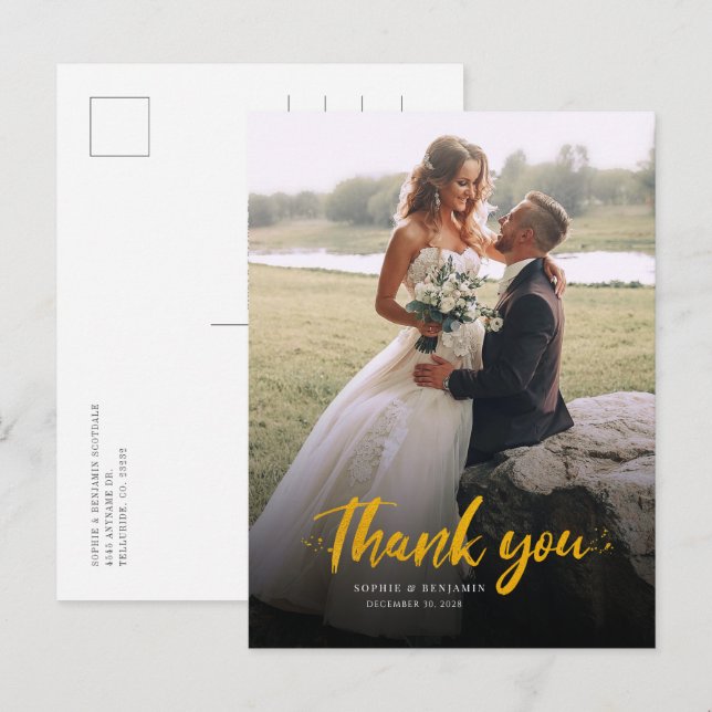 Elegant Photo Modern Wedding Thank You Postcard (Front/Back)