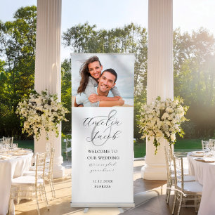Elegant Photo & Monogram Black & White Wedding Retractable Banner