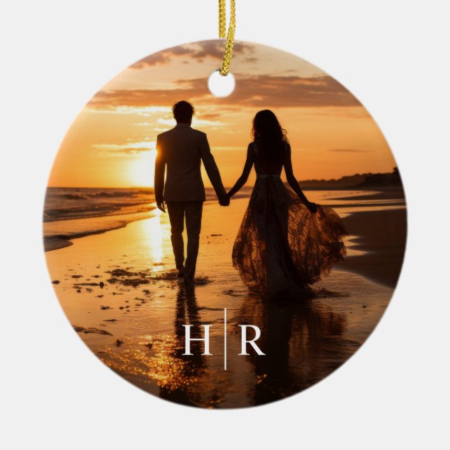 Elegant Photo Monogram Ceramic Tree Decoration (Front)