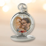 Elegant Photo Monogram Pocket Watch<br><div class="desc">We love bright colours and bold designs,  so we wanted something fun and whimsical but still classy enough for a wedding gift. This design has abundant colourful flowers and modern typography on a photo background for a sophisticated floral look - perfect for a couple's gift.</div>