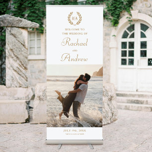 Elegant Photo Monogram Wedding Gold White Retractable Banner