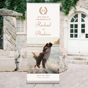 Elegant Photo Monogram Wedding Terracotta Cream Retractable Banner