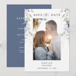  Elegant Photo, Navy and White Floral Wedding Save The Date