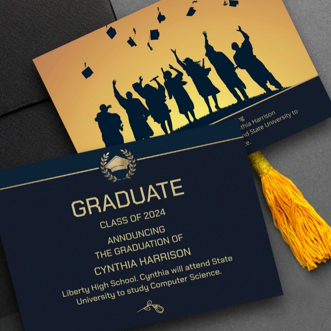 Elegant Photo Navy Blue and Gold  Invitation (Elegant Photo Navy Blue and Gold Invitation,  #graduationparty #vavyblueandgold #blueandgoldfoil)