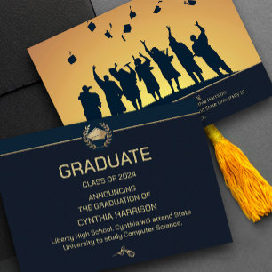 Elegant Photo Navy Blue and Gold Invitation