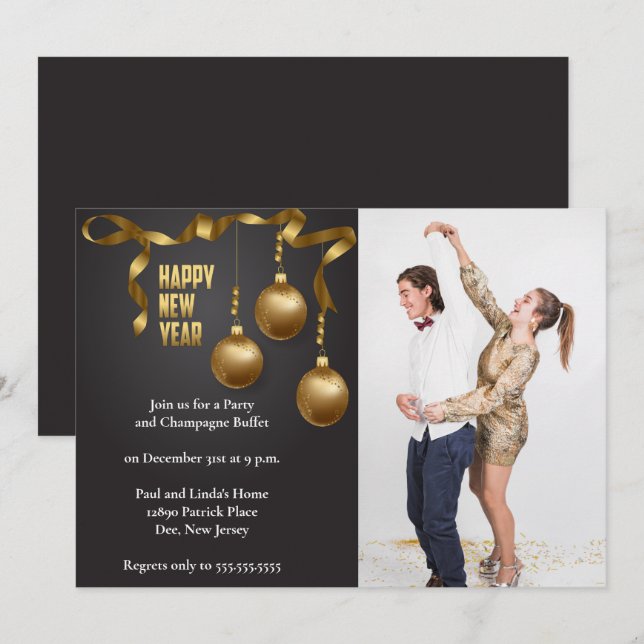 Elegant Photo New Years Eve Party Invitation (Front/Back)