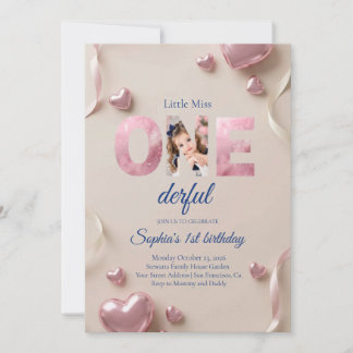 Elegant Photo "One-derful" 1st Birthday Invitation