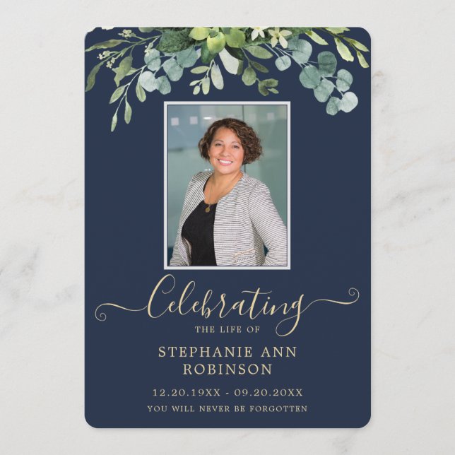 Elegant Photo Order of Service Gold Blue Program Programme (Front)